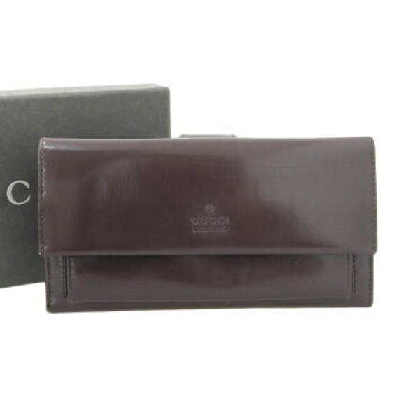 Gucci Double Snap Long Wallet Brown Leather - Picture 1 of 7